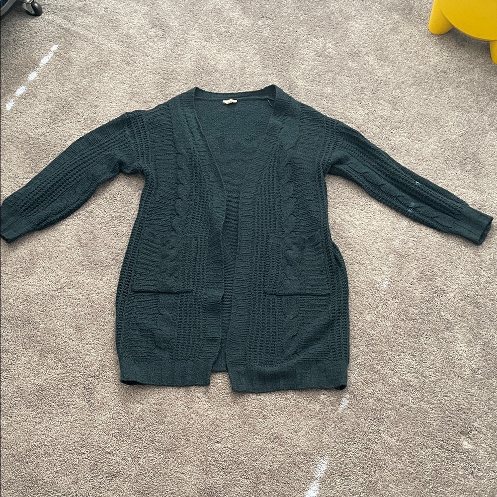 BiBi Women's Dark Green Cable Knit Cardigan